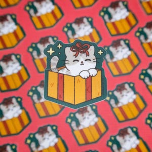 Gift Present Cat Vinyl Sticker | Waterproof Matte Vinyl Sticker