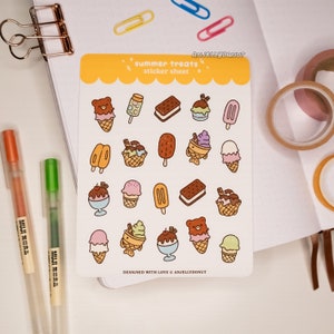 Ice Cream Summer Treats Sticker Sheet | Matte Paper Sticker Sheet for Junk Journaling, Scrapbooking, & More!