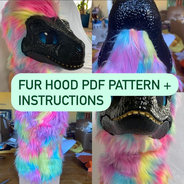 DIGITAL Dino Mask Fur Hood Pattern and Instructions