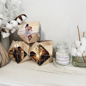 Crystal Shape Personalized Photo Folding Cube, Custom Wooden Photo Gift Decoration with Custom Printed Photos, Unique Keepsake Photo Gift