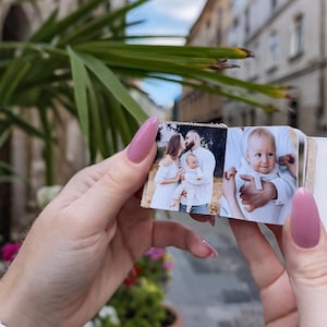 Custom Leather Photo Keychain with Printed Photos, Personalized Mini Album Keyring with Engraving, Custom Photo Keepsake Gift for Him or Her