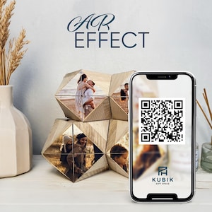 Crystal Shape Photo Cube, Personalized Wooden Gift with Printed Photos & Optional AR Video, Unique Photo Keepsake for Special Moments