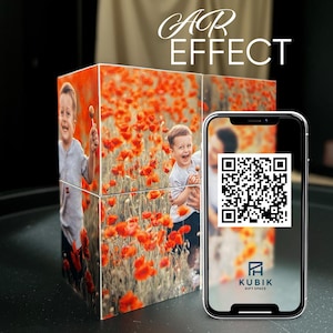 Custom Photo Cube with AR Effect, Personalized Wooden Memory Box Decoration with Printed Photos, Unique Photo Gift for Any Occasion
