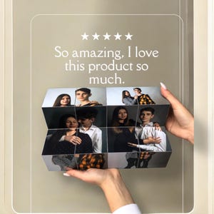 Custom Wooden Photo Cube, Personalized Photo Gift for Men, Unique Gifts for Husband, Boyfriend, and Father, Customizable Cube Photo Box