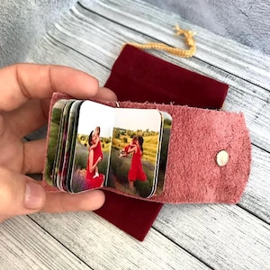 Personalized Leather Photo Keychain with 14 Photos, Custom Engraving Available on Mini Photo Album, Original Handmade Photo Keepsake Gift