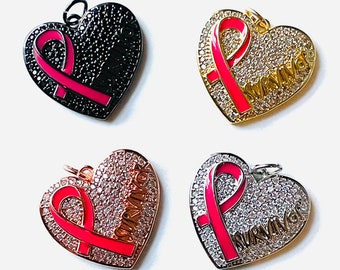 Breast Cancer Awareness Charm, Pink Ribbon Charm,Fight Charm, Survivor Charm,Pave Charm, CZ Charm,Rhinestone Charm,Melanin Charm,Hope,BLM