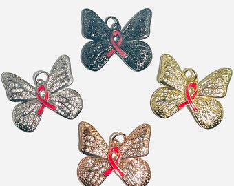 Breast Cancer Awareness Charm, Pink Ribbon Charm,Fight Charm, Pink and Black Charm, Pave Charm, CZ Charm,Rhinestone Charm,Melanin Charm,Hope