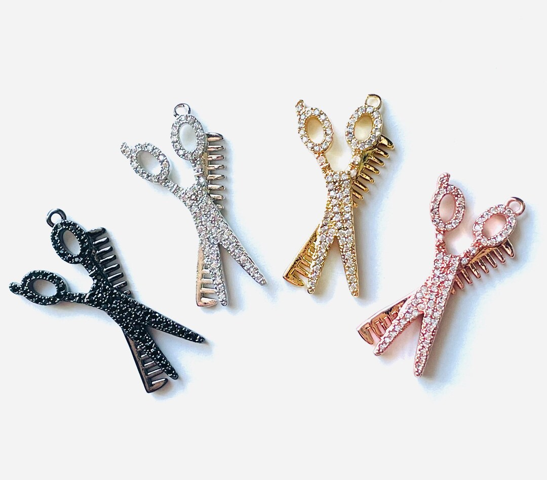 Pave Scissors and Comb Charm,hair Stylist Charm,hair Dresser Charm