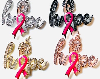 Breast Cancer Awareness Charm, Pink Ribbon Charm,Fight Charm, Pink and Black Charm, Pave Charm, CZ Charm,Rhinestone Charm,Melanin Charm,Hope
