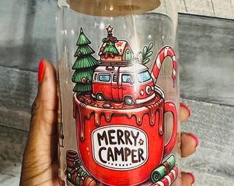 Christmas Glass Tumbler, Can Coffee Cup With Lid and Straw, Beer Can Cup, Soda Can Tumbler, Custom, Iced Coffee Tumbler, 16oz Glass Tumbler