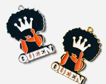 Encanto de la reina, chica negra, encanto de aleación, encanto de oro, BLM, encanto de melanina, encanto de plata, encanto afro