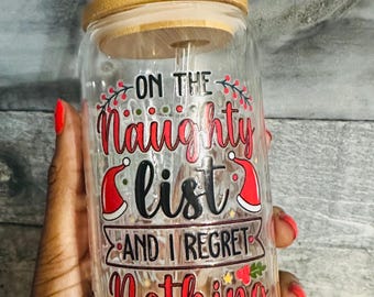 Christmas Glass Tumbler, Can Coffee Cup With Lid and Straw, Beer Can Cup, Soda Can Tumbler, Custom, Iced Coffee Tumbler, 16oz Glass Tumbler