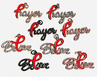 Breast Cancer Awareness Charm, Pink Ribbon Charm, Hope Charm, Fight Charm, Pink and Black Charm, Pave Charm, Rhinestone Charm