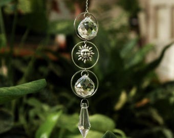 Suncatcher Sun or Moon Car Charm | Hippie Hanging Decor | Mini Window Rainbow Maker Prism