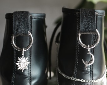 Silver Celestial Moon Sun Star Boot Charm | Pull Loop Shoe Accessories