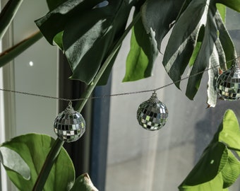 Boho mirror disco ball plant chain | window hanging hippie wall decor accessories | indoor house plant garland for pothos or monstera