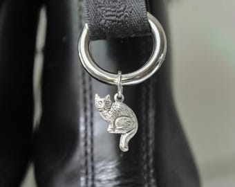 Silver Cat Feline Boot Charms | Insect Bug Pull Loop Shoe Accessories