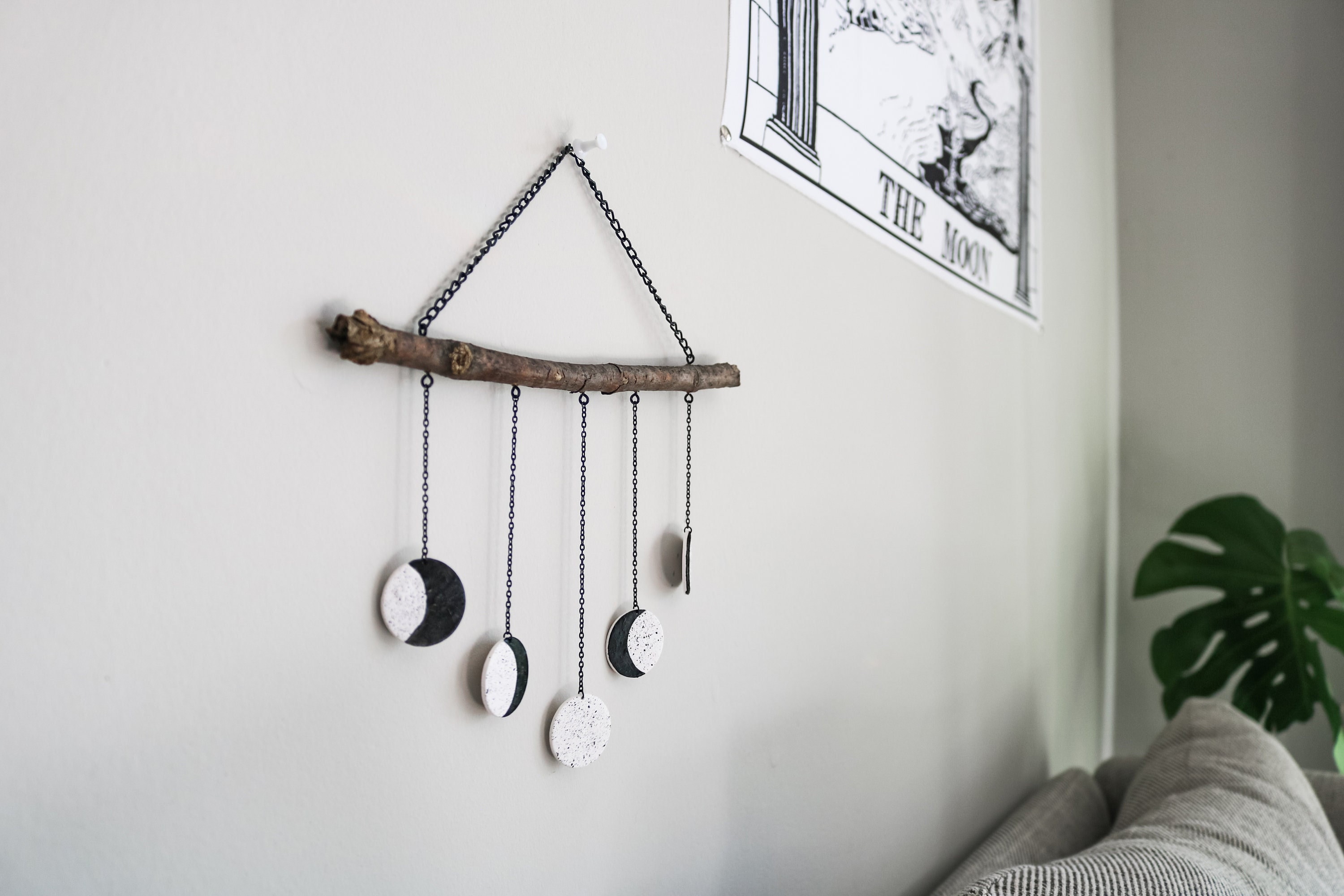 Hanging Moon Phase Celestial Wall Decor | Boho Witch Clay Accessories ...