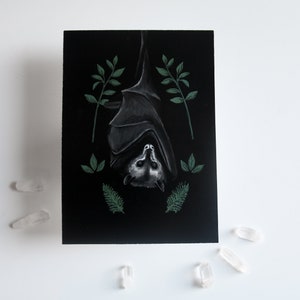 Dark Academia Botanical Bat Gothic Spooky Illustration | Plants Halloween Art Print