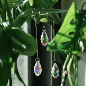 Set of hanging crystal suncatcher plant charms | houseplant window hanger decor accessories for big plants | plant lover gift for monstera