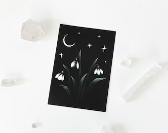 Snowdrops Botanical Plant Print | Illustration | Dark Academia Art