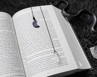 Moon Chain Crystal Bookmark Reader Gift | Black Celestial Book Chain | Book Lover or Teacher Gift Idea
