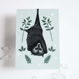 Bat Plants Gothic Spooky Illustration Print | Dark Academia Botanical Halloween Art