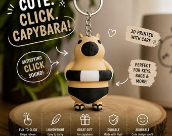 Capybara Clicker Keychain – Cute 3D Printed Fidget Toy, Animal Keychain Charm, Stress Relief Click Toy Gift