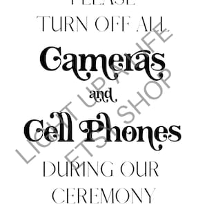 No Cell Phones - Wedding Reception Sign