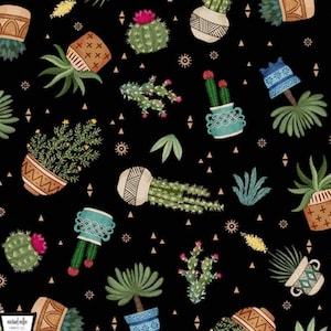 Cactus Plants Michael Miller Fabrics | Michael Miller - DC10716 Black | Succulent Fabric By The Yard | Quilting Fabric