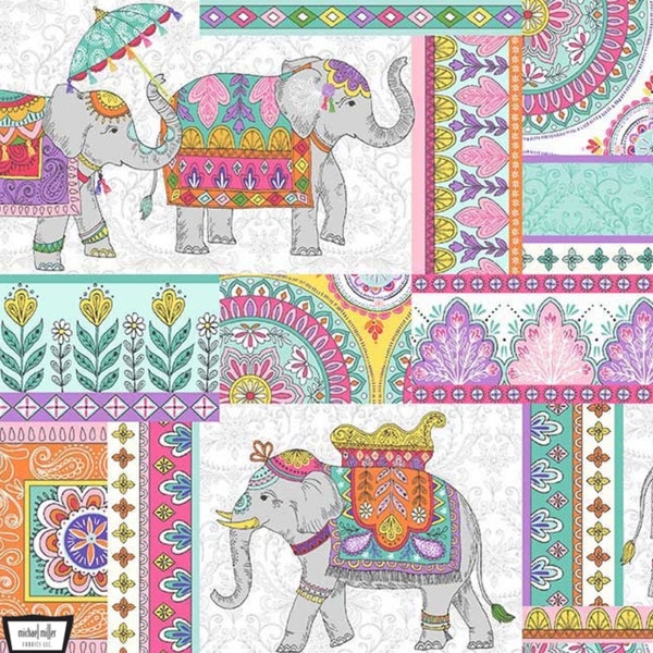 Elephant Patchwork Elephant Cavalcade Michael Miller Fabric By The Yard