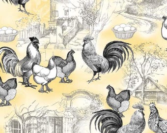 Chicken Coop Toile Fabric - Rise and Shine Collection - Michael Miller Fabrics