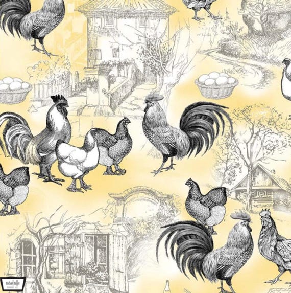 Chicken Coop Toile Fabric - Rise and Shine Collection - Michael Miller Fabrics