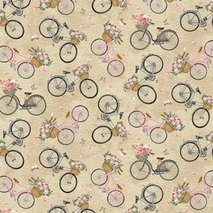 French Floral Bikes Jardin Collection Bicycle Fabric from Timeless Treasures Fabric - Fabric By The Yard