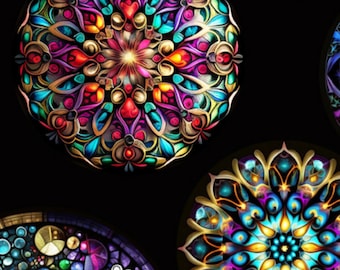 Stained Glass Medallions - Radiant Reflections - Black - Timeless Treasures Fabrics