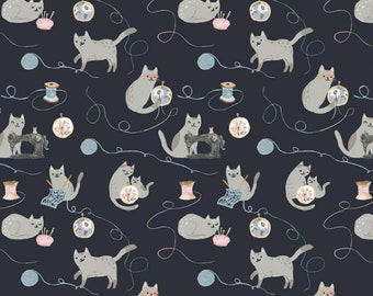Sewing Cats Fabric - And Sew It Goes Collection by Clara Jean - Dear Stella Fabrics