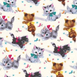 Retro Kitties - Cream - Michael Miller - CX3696 - Fabric By The Yard or Length