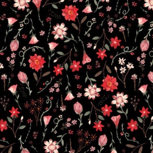 Roses are Red - Figo Roses Are Red Collection 90486-89 | Floral | Black | Figo Fabrics | Fabric By The Yard or Length
