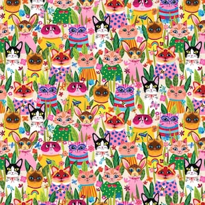 Funny Felines Fabric - Puddy Cats Collection - Michael Miller - Fabric By The Yard