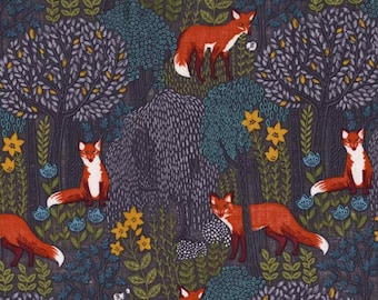 Into the Woods Fox Woodland Animals Fabric Dusk DC7727 Michael Miller
