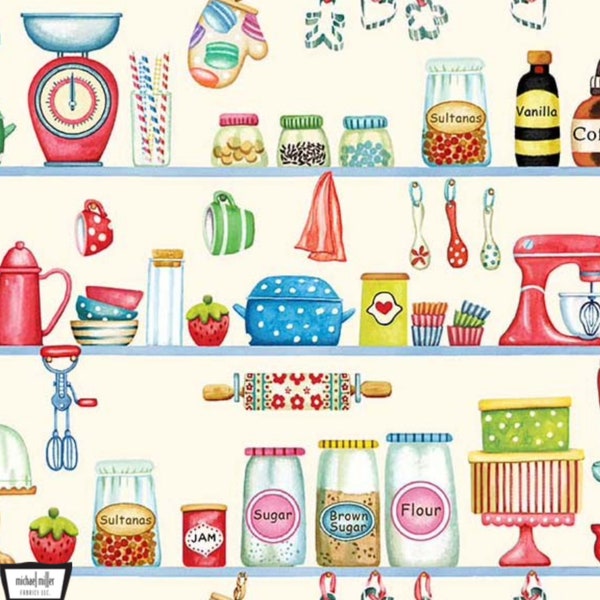 Bakers Shelves Fabric From The Baked With Love Collection DDC11028 Michael Miller Fabric By The Yard