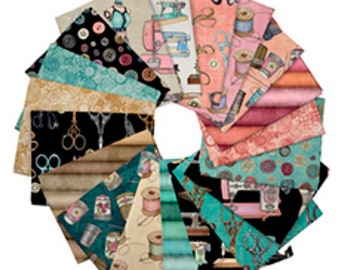 Just Sew - Sewing Themed Fabric - 19 pc FQ Bundle Dan Morris for QT Fabrics