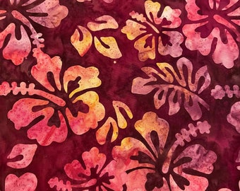 Green Yellow Orange Hawaii Flower Brown Teal Blue Bright Hibiscus Blossom Citrus Michael Miller BT8511-CITR-D Tropical Batik Fabric