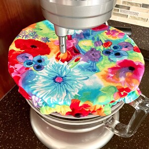 XL Bright Floral White Fabric Bowl Cover | Kitchenaid Reversible Stand Mixer Bowl Cover | Extra Large Floral Bowl Cover