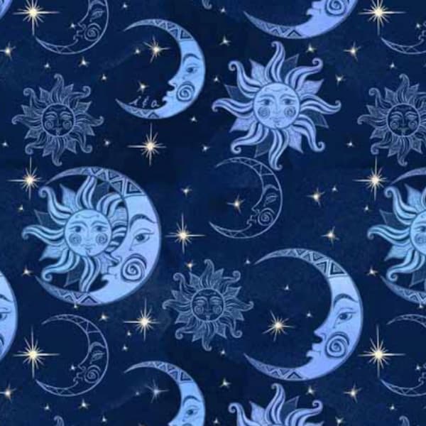 Celestial Fabric - Sun and Moon in Navy - QT Fabrics - 29630