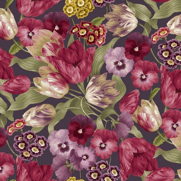 Fleur Packed Tulips and Pansy from the Laurel Collection from TT Fabrics CD1903