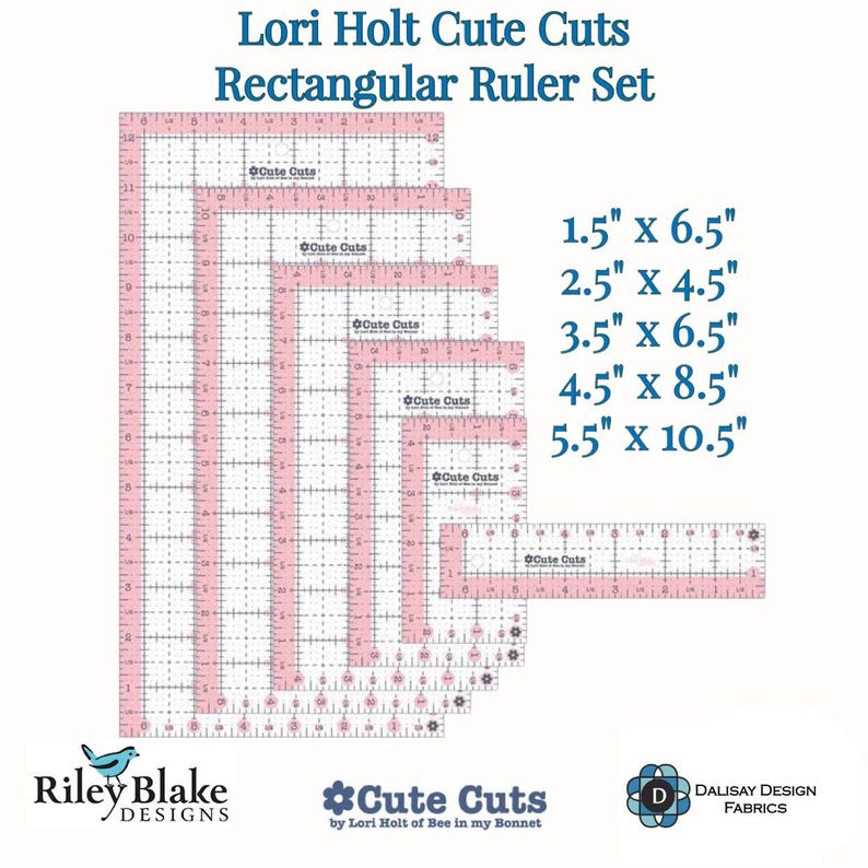 Lori Holt Cute Cuts™ - Paquete de 5 reglas rectangulares - Rosa - Riley Blake Designs imagen 2