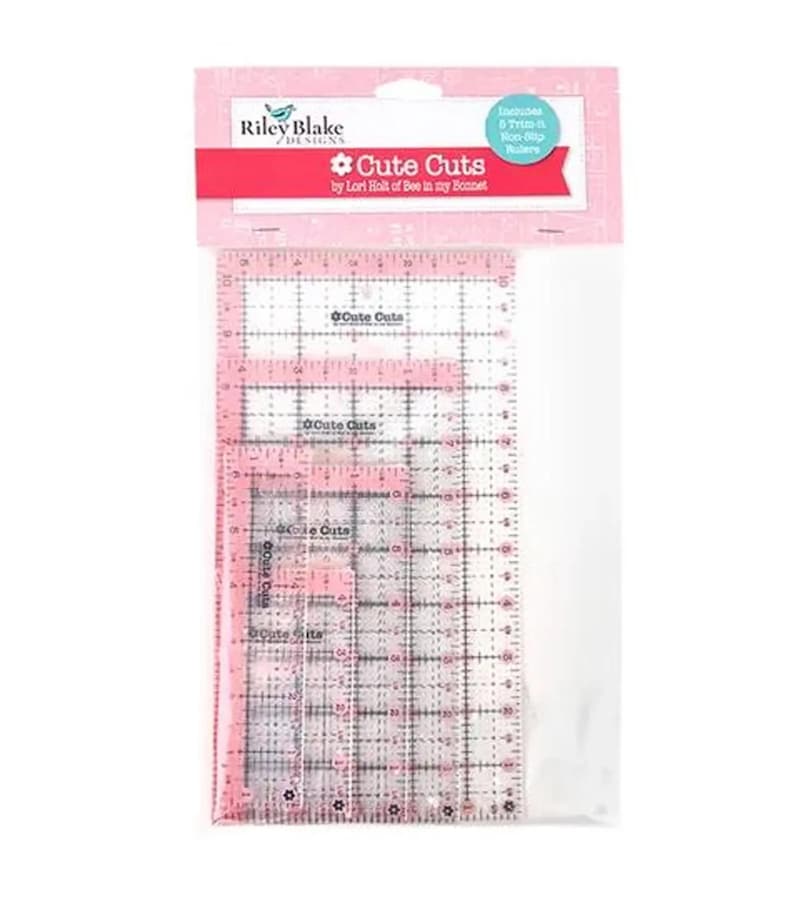 Lori Holt Cute Cuts Ruler Set - Pink - Set of 5 non-slip, cutting and marking rulers for quilting and sewing by Lori Holt of Bee InMy Bonnet forRiley Blake Designs.
