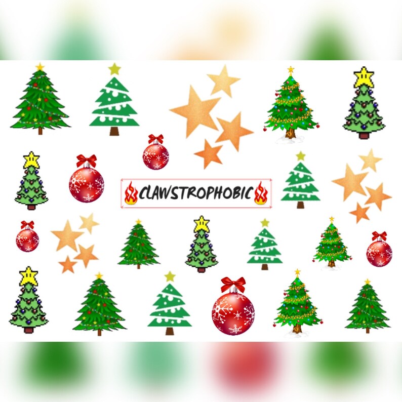 Christmas Tree Decals Waterslide Nail Decals Holiday Etsy