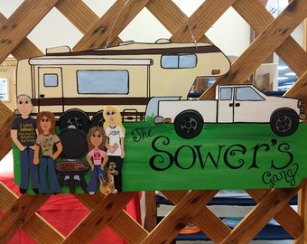 RV Camping Sign, Custom, Personalized, Made to Order With Family Member Cut Outs or Without
